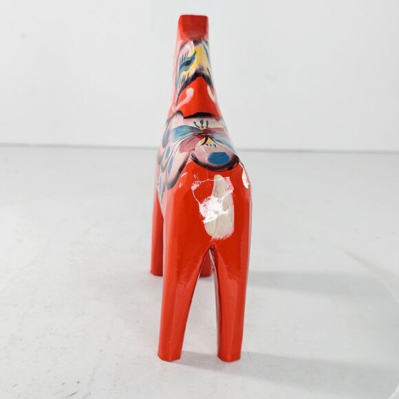 Swedish Dala Horse Figurine 5" Hand-Painted Nils Olsson Red Blue Folk Art Decor - Picture 8 of 9